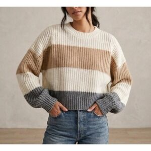 Moon & Madison Sweater Small Colorblock Boho Neutral Striped Knit Pullover